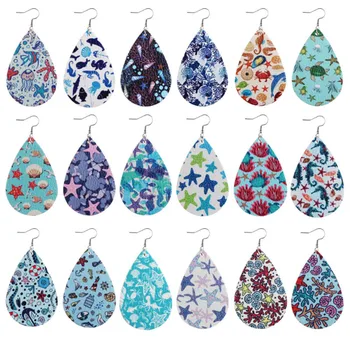 

Sea Series Leather Earrings for Women Girls Fashion Starfish Seahorse Drop Earrings Multi Styles Print Cute Girl Kids Jewelry