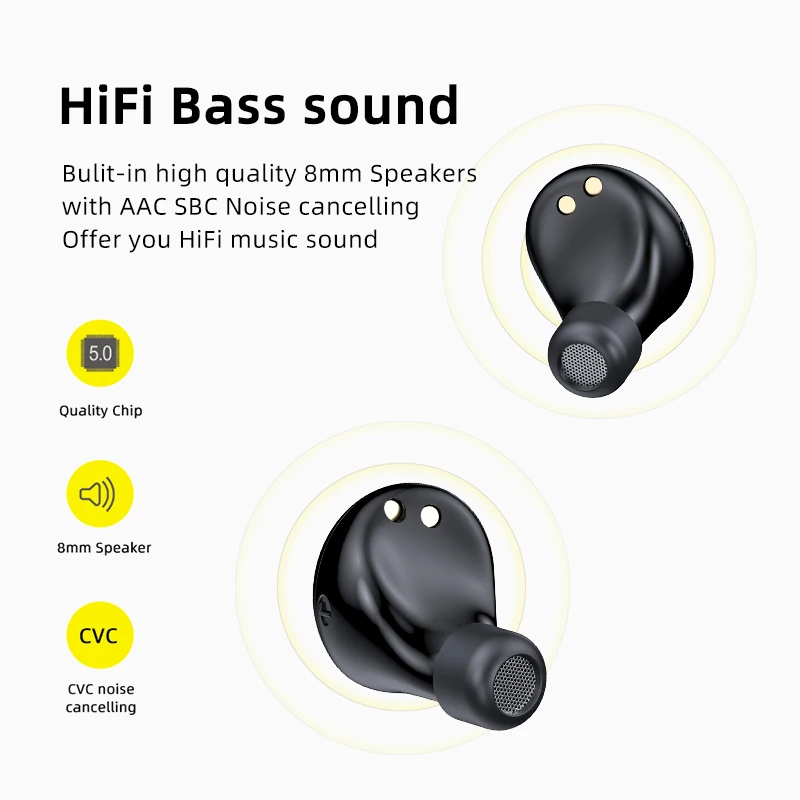 AWEI T19 TWS 5.0 2500mAh LED Display Super Bass Stereo Earbuds Noise Cancelling Waterproof IPX5 With Dual Mic For Gaming,Sport