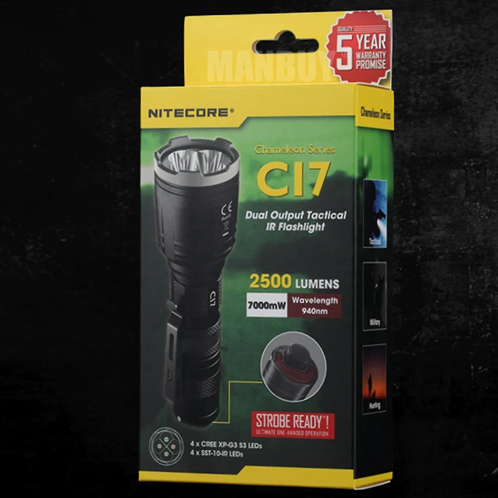 

2019 NITECORE CI7 Dual Output Tactical 7000mW IR Flashlight 9+ Modes 2500 lumens 8x LEDs without battery Outdoor Camping Hunting