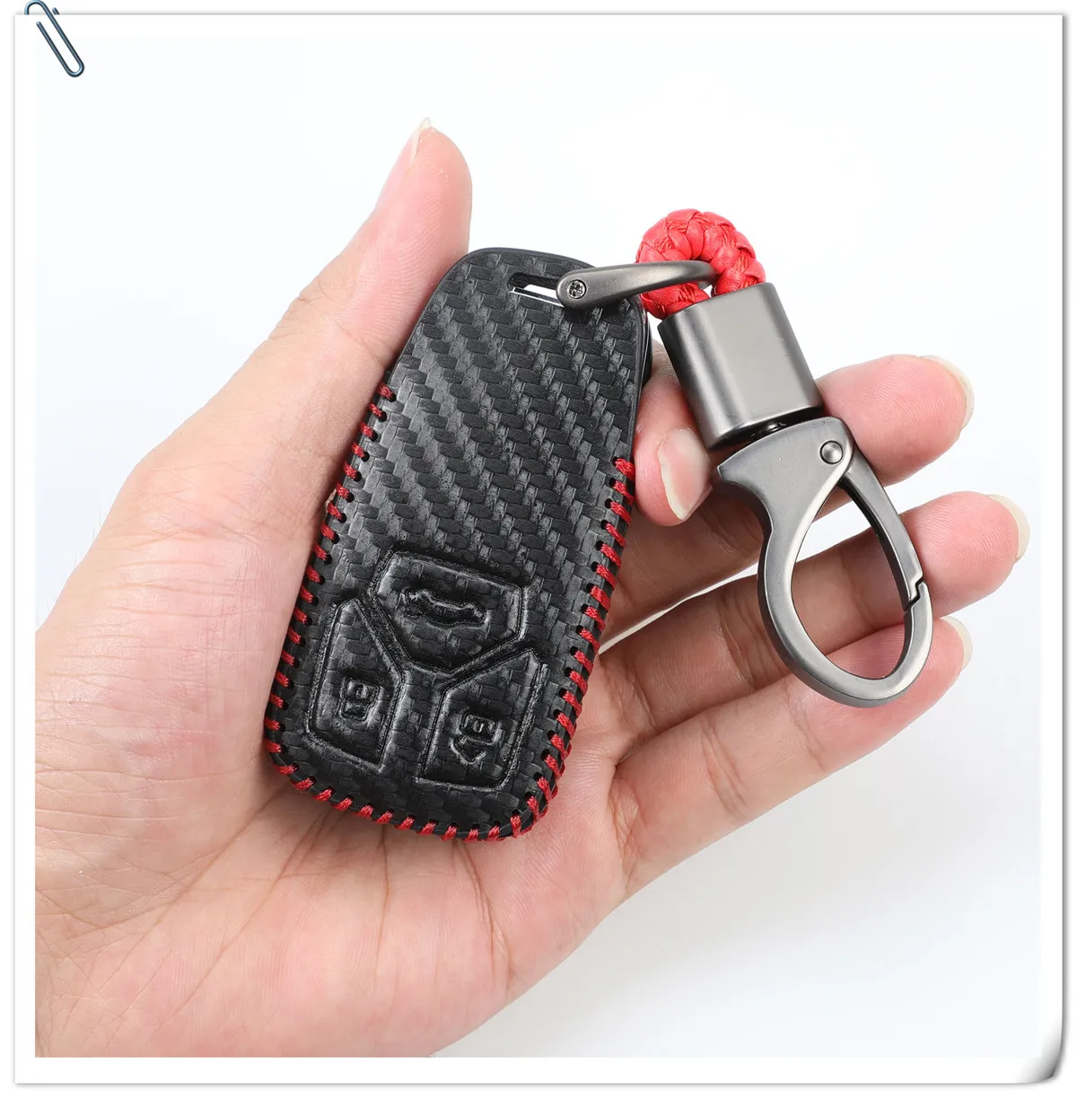 Keyforkess nuova custodia protettiva per chiave in pelle in fibra di carbonio per AUDI A4 B9 Q5 Q7 TT TTS 8S 2016 2017 Smart Remote Keyless Car Styling - H2563a0b534fb4116ab646f029a031460s