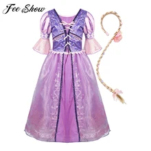 Сказочное платье принцессы для девочек; детский летний костюм с длинной тесьмой; Детские карнавальные Вечерние платья на Хэллоуин и день рождения для костюмированной вечеринки