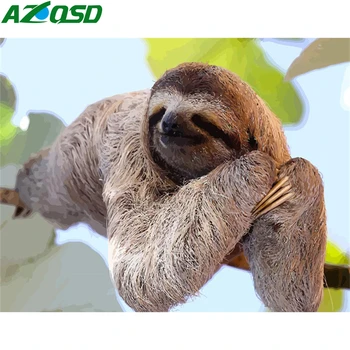 

AZQSD Painting By Numbers Animal DIY Unframe Unique Gift Coloring By Numbers Sloth Picture For Living Room Home Decoration