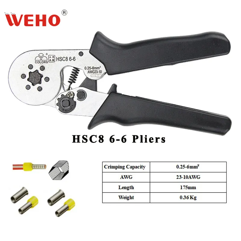 

HSC8 6-6 0.25-6mm2 1050pcs Terminal crimping pliers electric tube terminals box mini brand clamp tools set crimp tools pliers
