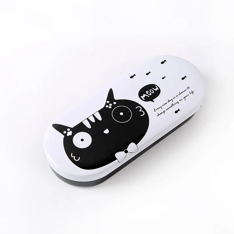 Чехол для очков с изображением животных из мультфильмов, высококачественный милый Жесткий Чехол для очков, милый защитный футляр для очков, Чехол для очков для девочек - Цвет: white case black cat