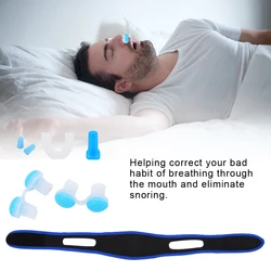4Pcs Silicone Anti Grinding Teeth Guard Snoring Stopper Earplugs Strap Set Easy Breathe Improve Sleeping For Men/Women Smooth