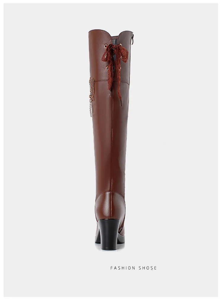 AIYUQI Thigh High Belted Boots Women Genuine Leather Platform High Heels Boots Women womens thigh high boots
