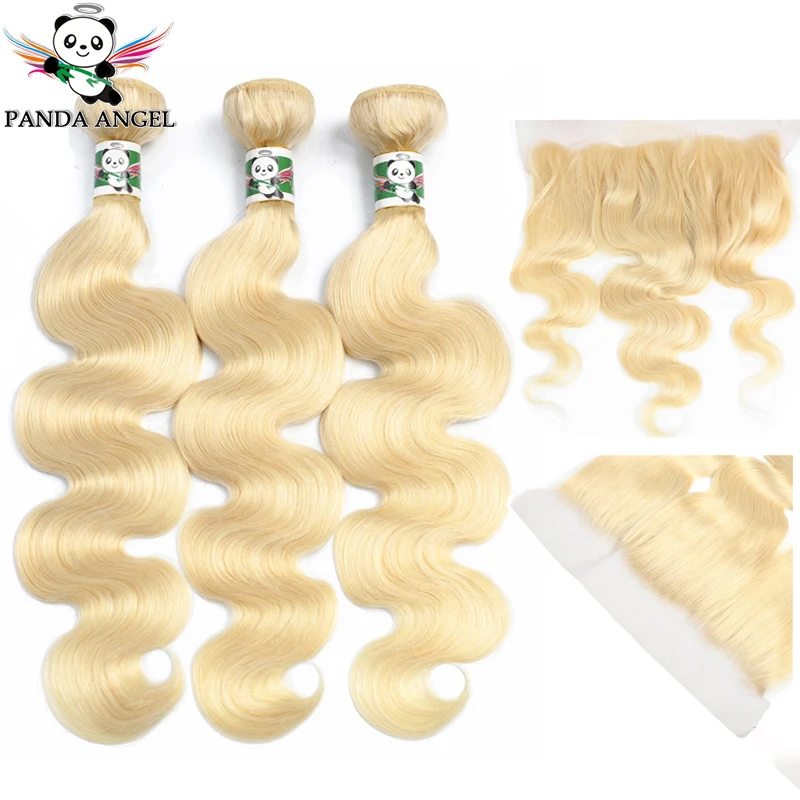 

Panda 613 Blonde Bundles With Frontal Brazilian Body Wave Bundles With Lace Frontal Remy Blonde Human Hair Extensions 8-28Inch