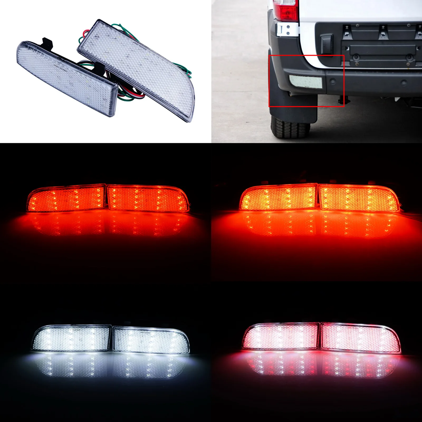 

ANGRONG Clear Lens LED Rear Bumper Reflector Brake Stop Light For Mercedes Benz W639 Vito Viano 2003-2014