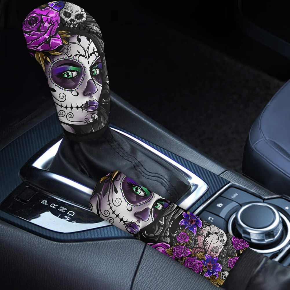 

Day of the Dead Skull Girls Print Car Accessories Gear Lever Cover for Women Soft Car Handbrake Protector Halloween Decoration