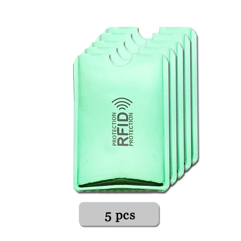 Anti Rfid Wallet Blocking Reader Lock Bank Card Holder Id Bank Card Case Protection Aluminium Metal Smart Anti-theft Credit - Цвет: 5pcs Green