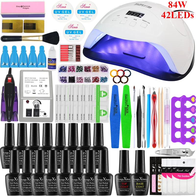 

Nail Set with uv lamp Manicure Kit for Nails 10/16 PCS Nail Polish Set with Nail Art Tools Set with 20000RPM Nail drill Machine
