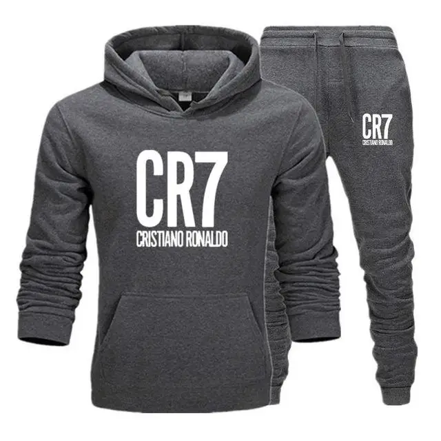 Dark grey-B Мужской спортивный костюм, зимний флисовый капюшон CR7, куртка с принтом+ штаны, толстовка, мужской комплект из 2 предметов, толстовки, спортивный костюм, пальто - Цвет: Dark grey-B