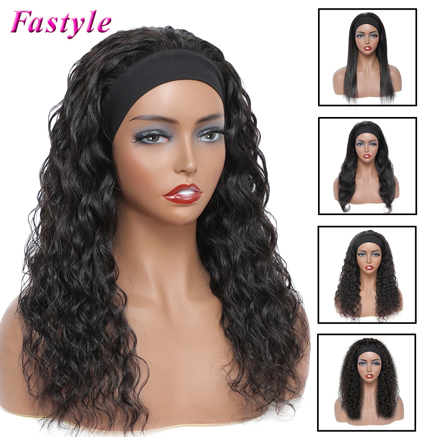 Cut Rate Headband Wigs Extension-Wigs Human-Hair Water-Wave Glueless Kinky Curly Black Straight DolGYp7NEbA