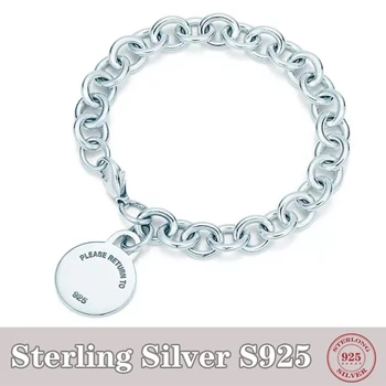

S925 Sterling Silver Classic Silver Round label women's bracelet fashion trend holiday gift