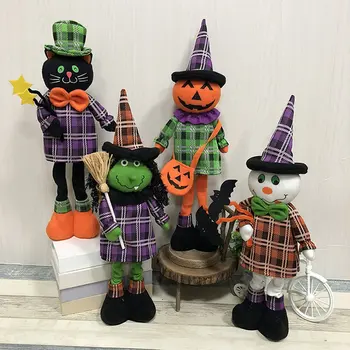 

Halloween Telescopic Doll Ornaments Pumpkin Black Cat Ghost Witch Dolls Party Home Decoration Scene Layout Decorations