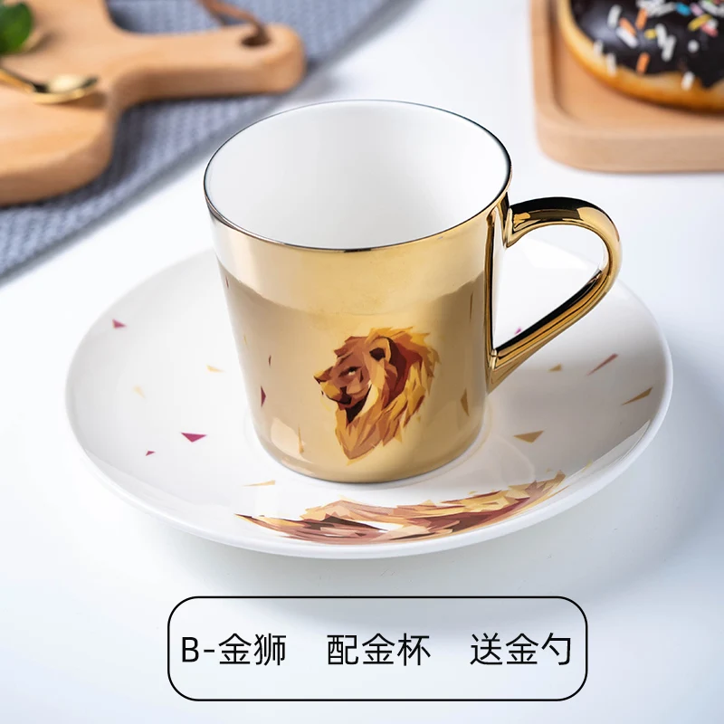 CAPIJIONG 240ml Stripe Ceramic Coffee Mug - Gold Horse Design, Thick Rim, Microwave & Dishwasher Safe - View #10