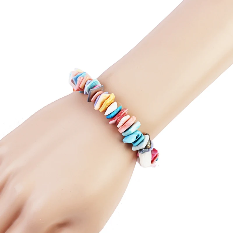 Multicolor Puka Shell Bracelet For Women Bohemia Girls Seashell Statement Adjustable Cord Bracelet