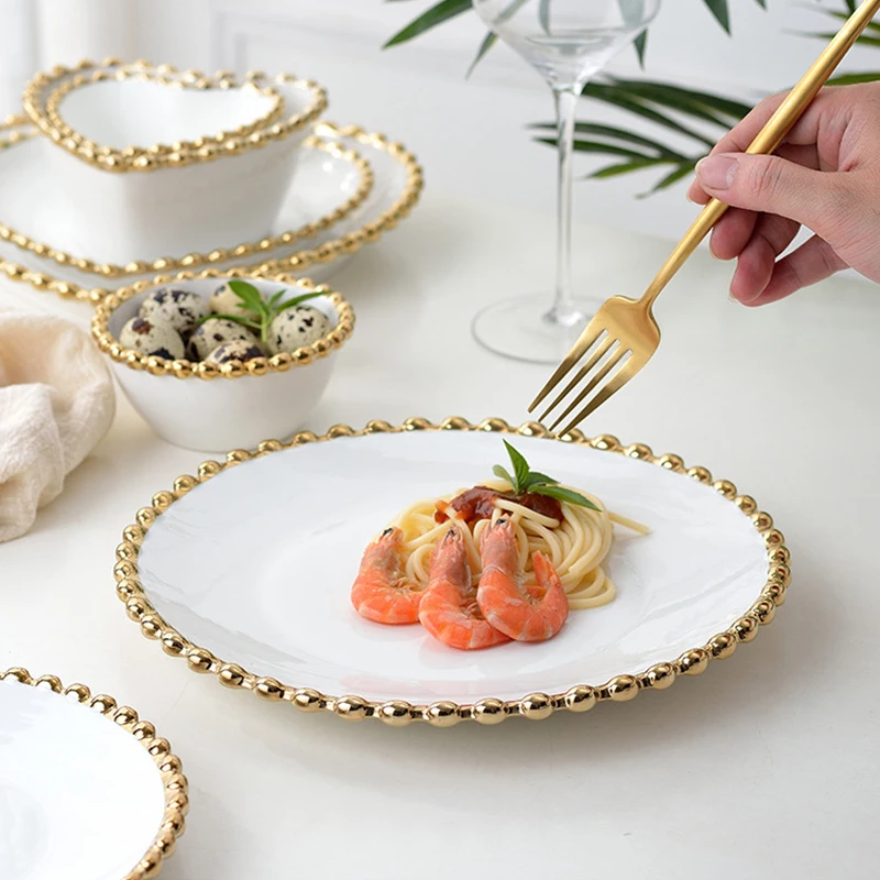 Luxury Wedding Plate Set Bowl Glass Plate Gold Rim Nordic Dessert Plate  Tableware Dinner Plate Conjunto De Pratos Table Plates - AliExpress