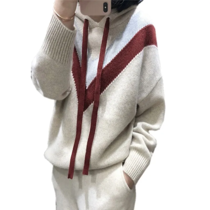 New Thick Cashmere Hoodies Sweatshirts Women Loose Hooded Pullover Female Cover Color Wool knitted Jacket Women's Clothing