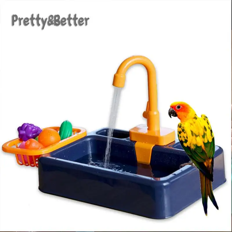 Parrot Shower Bird Bathtub Swimming Pool Parrot Bath Cage for Calopsita Parakeet Toys Cockatiel Bath Basin Faucet Corella