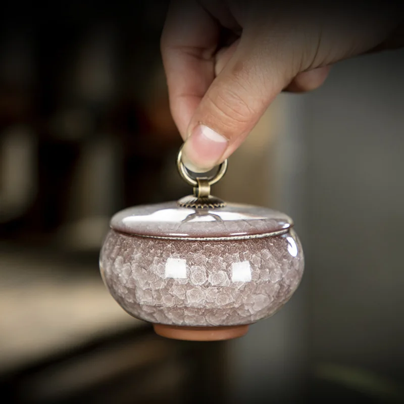 Creative Crack Ceramic Mini Tea Caddy Household Portable Storage Jar with Lid Cosmetic Jewelry Storage Box Gift Home Decoration tea tin box tea canister
