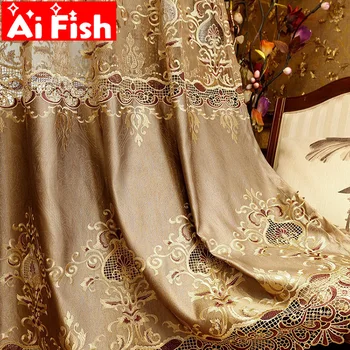

Luxury European Gold Water Soluble Embroidery Blackout Curtains For Living Room Villa Bedroom Tulle Drape Curtain Decor M041-4