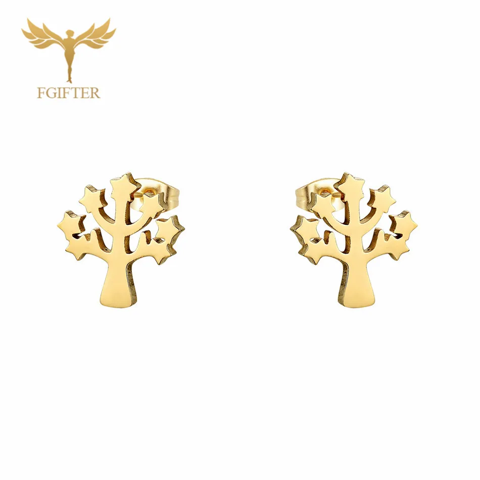 Повседневные серьги в виде листьев, золотые серьги-гвоздики в растительном стиле, 12 пар, ювелирные изделия из нержавеющей стали для женщин, ювелирные изделия - Окраска металла: Tree earrings