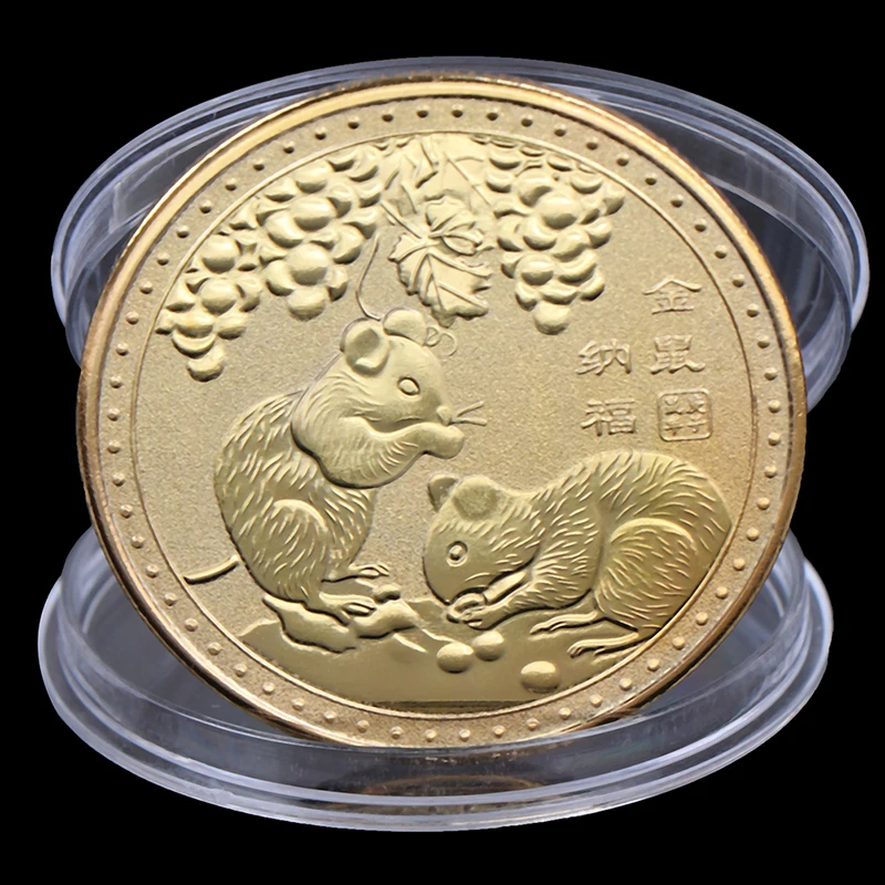 

Year of the Rat Challenge Coin Chinese Zodiac Souvenir Coin Gold Plated Coin Commemorative Coin Collectible Art Craft Coins