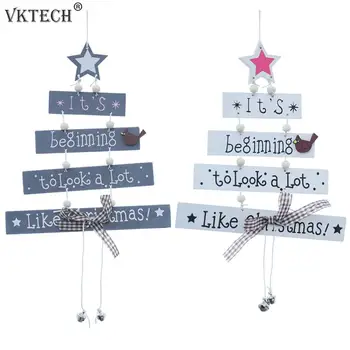 

Wooden Painted Letter Star Bird Bow Pendant DIY Hanging Ornament Christmas Tree Decoration Supplies for Home Party New Year Gift