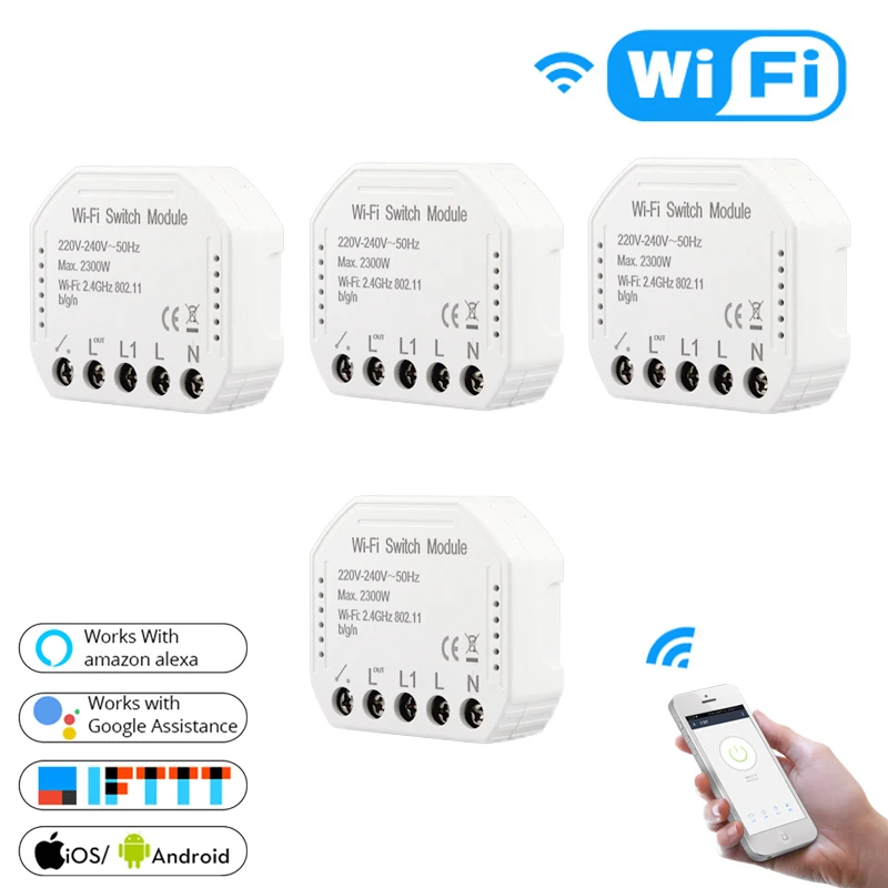 Wifi умный светильник-переключатель Diy выключатель модуль Smart Life/приложение Tuya дистанционное управление, работает с Alexa Echo Google Home 1/2 способ - Цвет: 4 PCs