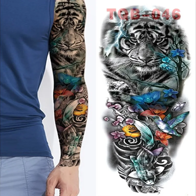 

Lion Tiger Large Arm Sleeves Waterproof Temporary Tattoo Sticker Man Women Fake Color Totem Tattoo Stickers Body Art Leg Arm
