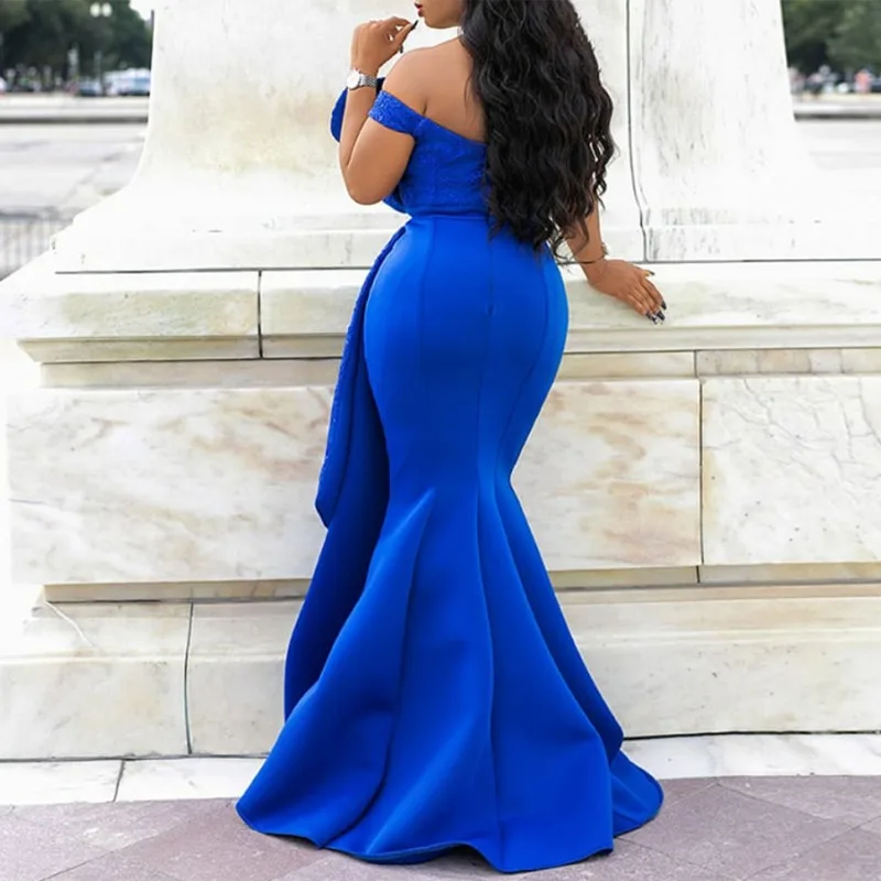 Burgundy Long Maxi Dress for Women Plus Size Blue Sexy Evening Floor Length Off The Shoulder Beading Sleeveless Mermaid Dresses