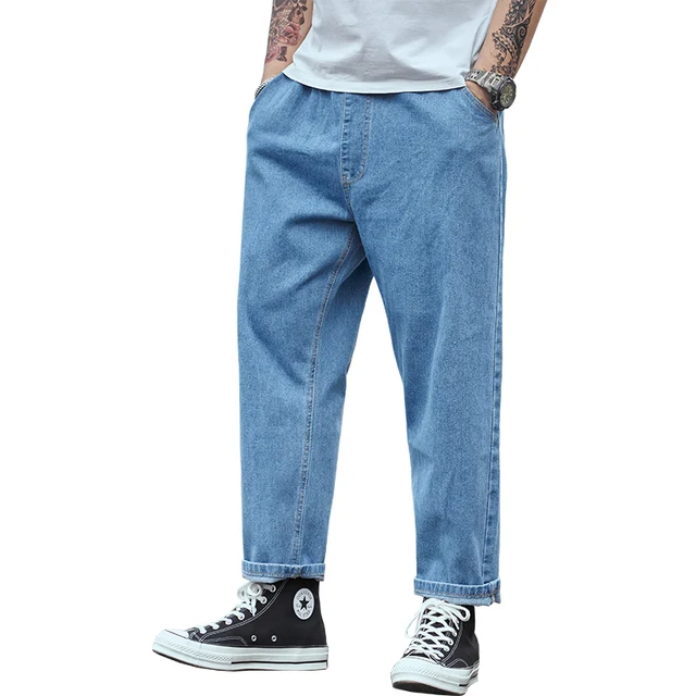 2022 Spring Summer Men's Baggy Jeans Cotton Casual Elastic Straight