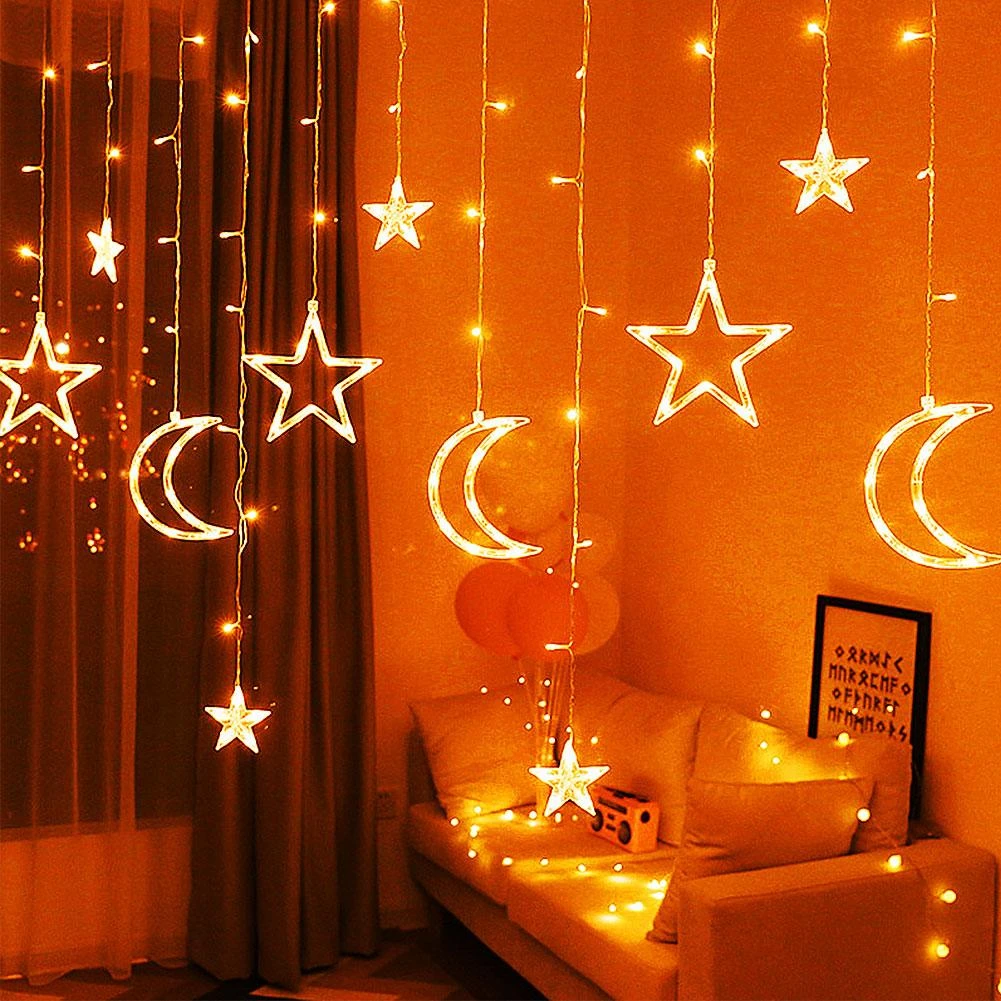 String Lights Fairy Lights 3 5m Star Moon Fairy Led Lights Curtain String Garland Wedding Party Decor Lamp Home Garden