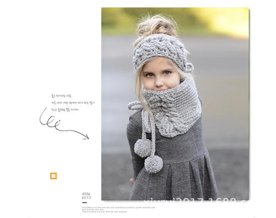 Популярные модели в Европе и США, вязаные шапки на осень и зиму, Детский Теплый шерстяной шарф, шапка из двух предметов, TOTOB