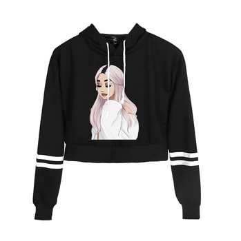 

Ariana Grande Crop Top Hoodies women Fashion New Hot Cotton Harajuku Ariana Grande women's/girl's Hoodies Sweatshirt black Tops
