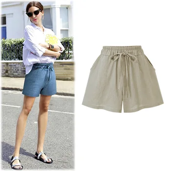 

2020 new elastic loose wide leg thin cotton and linen casual wild shorts