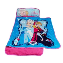 Esteira portátil frozen, elsa e anna da disney azul, rolados com cobertor e travesseiro para crianças pequenas, manta de viagem para meninas
