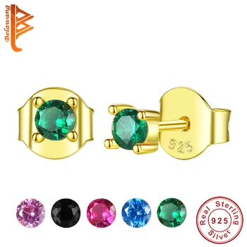 

Spring Elegant 925 Sterling Silver Round Green Blue Shimmery Cubic Zirconia Stud Earrings for Women Girls Party Birthday Gift