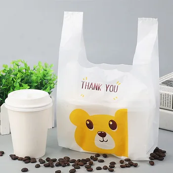 

50pcs Thank You Plastic Bag Shopping Bags Supermarket "Thank You" Handled T-Shirt Bags Coffee Drink Candy Gift Bags