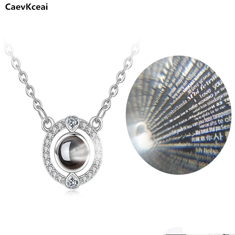 CaevKceai Romantic Love Memory 100 languages I love you Projection Pendant 925 Silver Heart Necklace Valentine's Day present | Украшения
