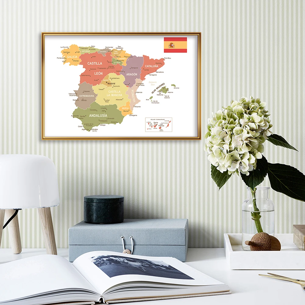 59*42cm Spain Map Spanish Wall Art Poster Eco-friendly Canvas Painting Living Room Home Decoration Travel School Supplies world map poster