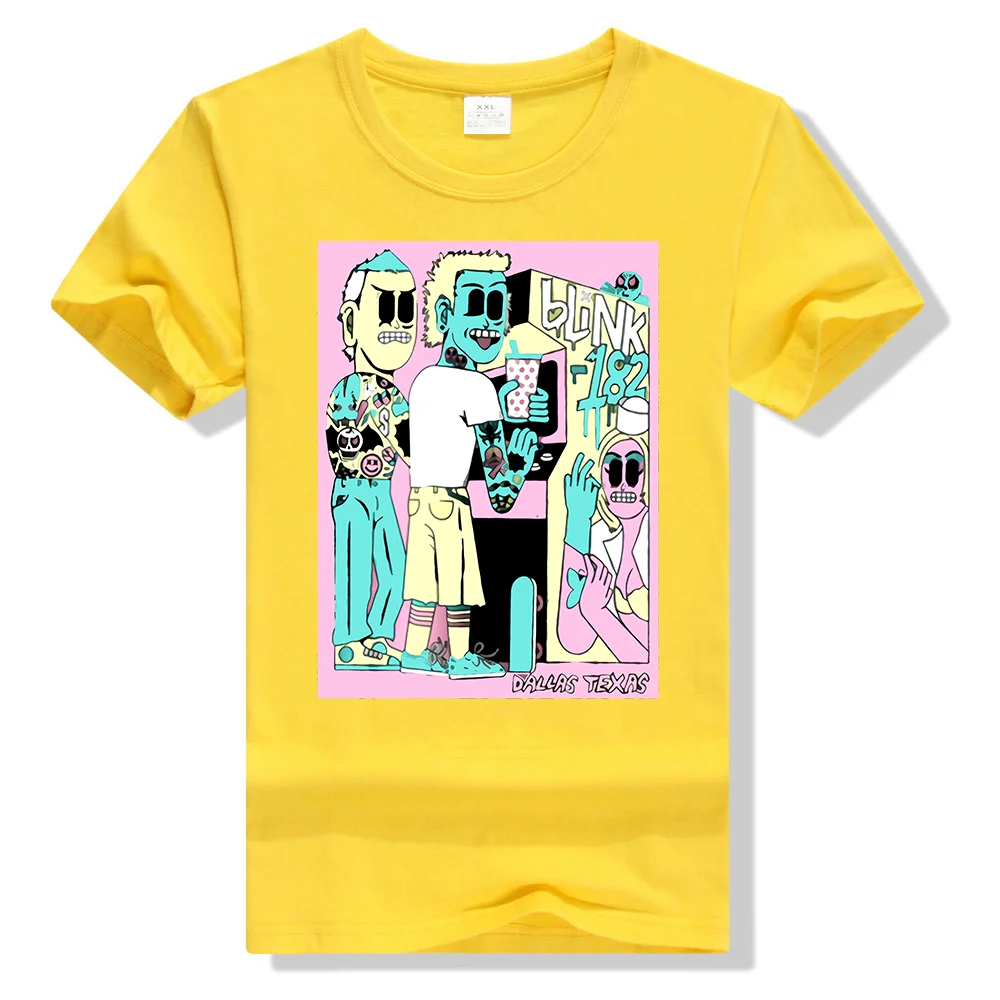 Цвет: желтый Blink 182 Tour Dallas Texas 2 августа Футболка стильная круглая футболка - Цвет: Цвет: желтый