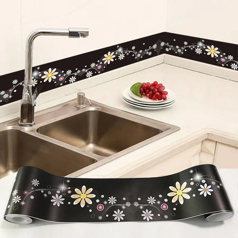 

3D Wall Sticker PVC Self-Adhesive Waterproof Removable Flowers Wallpaper Border Kitchen Bathroom Kicking Line Home Decor Sticker