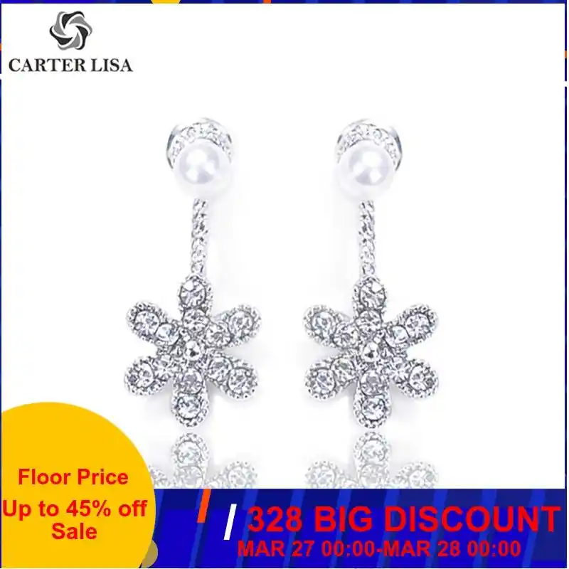 Carter lisa charme elegante flor de cristal pérola brincos para mulheres menina moda jóias festa presentes natal oorbellen