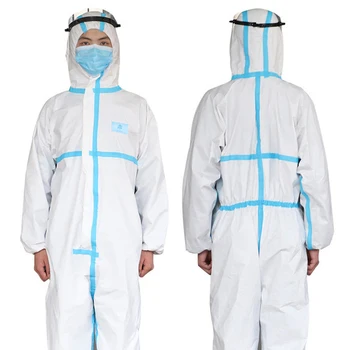 

Disposable Coveralls Protective Clothing with Hood Coverall Suit Dust-proof,Elastic Waistband & Cuffs Isolation Suit 1PC safe