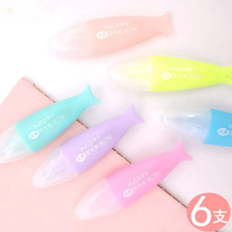 

6 Colors Cute Fish Color Highlighter Pen Set Fluorescent Marker Stationary Office School Supplies