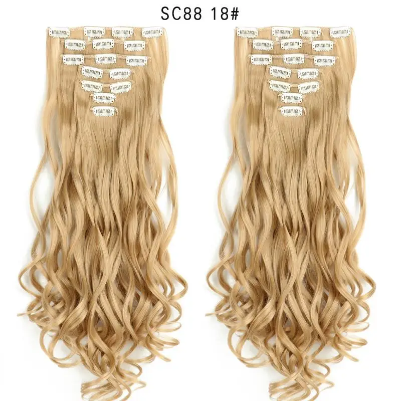SC88 18 XINRAN 16 клипс длинные прямые синтетические волосы для наращивания на клипсах в высокотемпературном волокне черный коричневый шиньон - Цвет: SC88 18