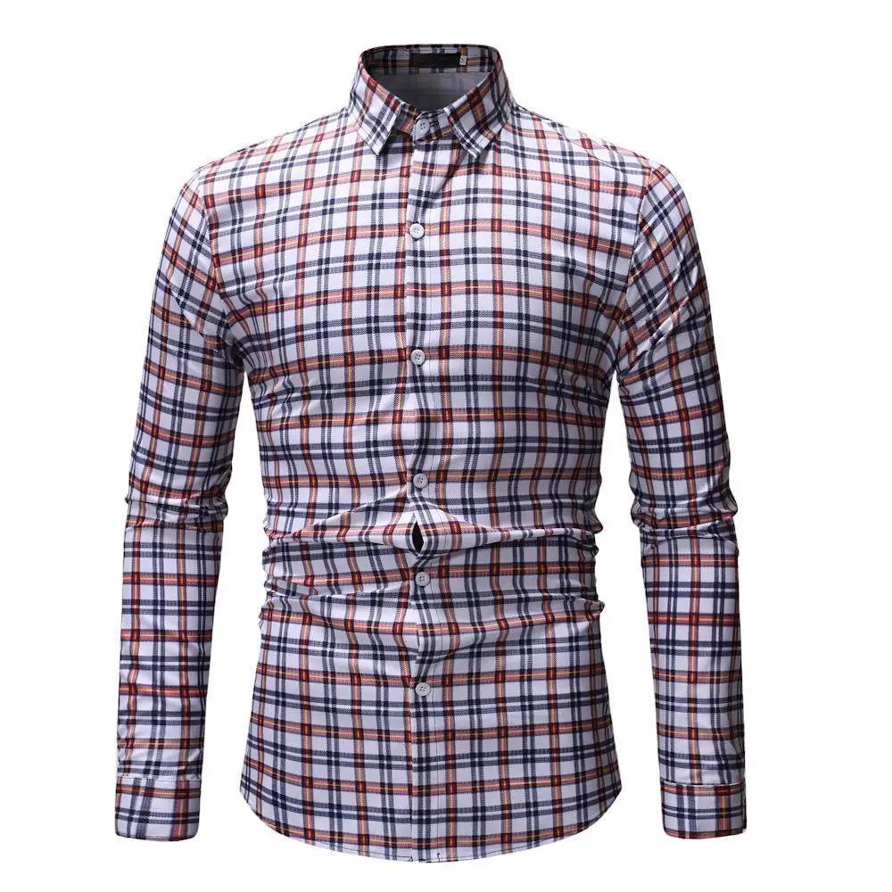 Мужские рубашки с длинным рукавом Slim Fit Брендовые мужские рубашки дизайнерская Высококачественная Клетчатая Мужская одежда деловые рубашки - Цвет: ML20 white