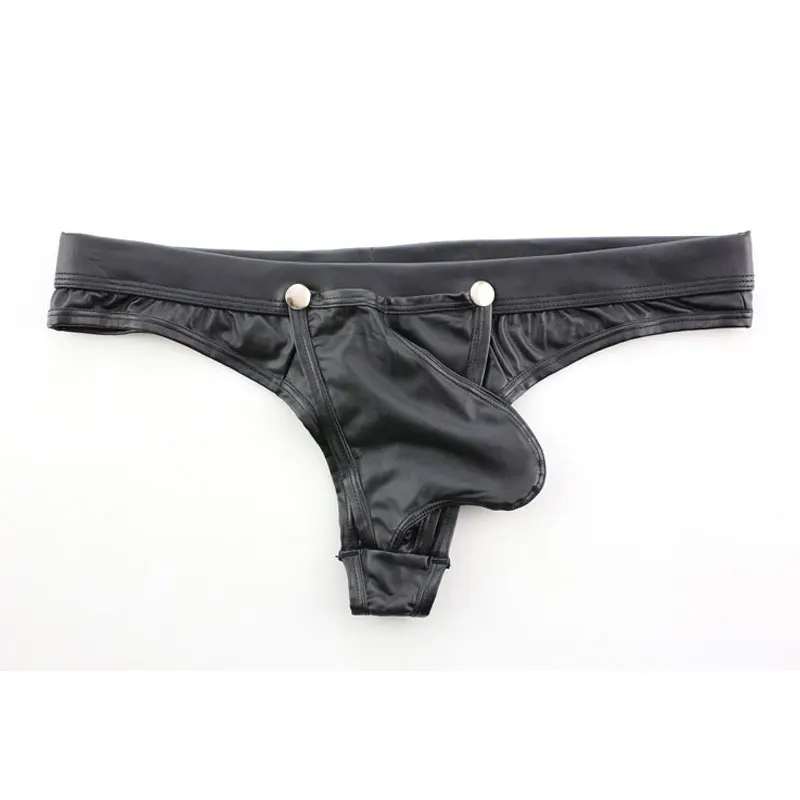 Sexy Men COCK Ring Open Crotch G-string U Convex Pouch G-string Low Rise Sexy Thongs PU Faux Leather T-Back Plus Size